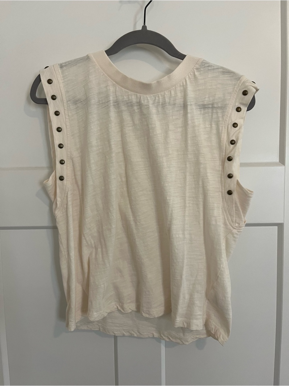 EvereveSleeveless Stud-Trim Cotton Top in Cream